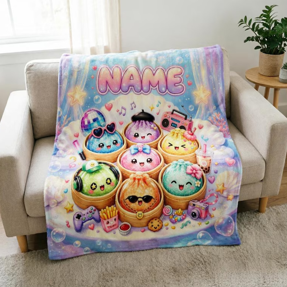 Personalized Kawaii Dumpling Squad Kids Blanket Cute Food Cartoon Throw For Girls Boys Bedroom Sofa Decor