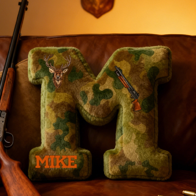 Personalized Camouflage Adventure Initial Pillow  Custom Hunting lover Letters Pillow  Gift for Outdoor hunting
