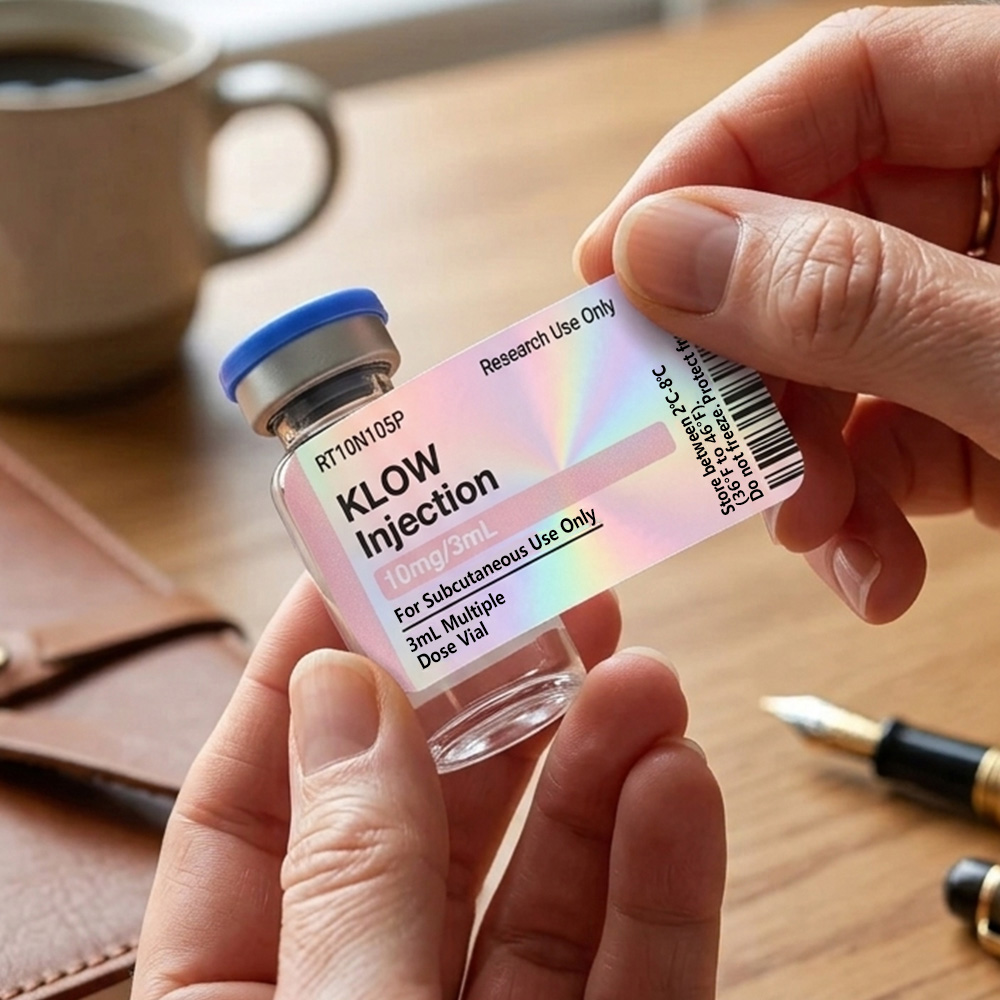 Personalized Holographic Multicolor Peptide Drug Bottle Label with Tex