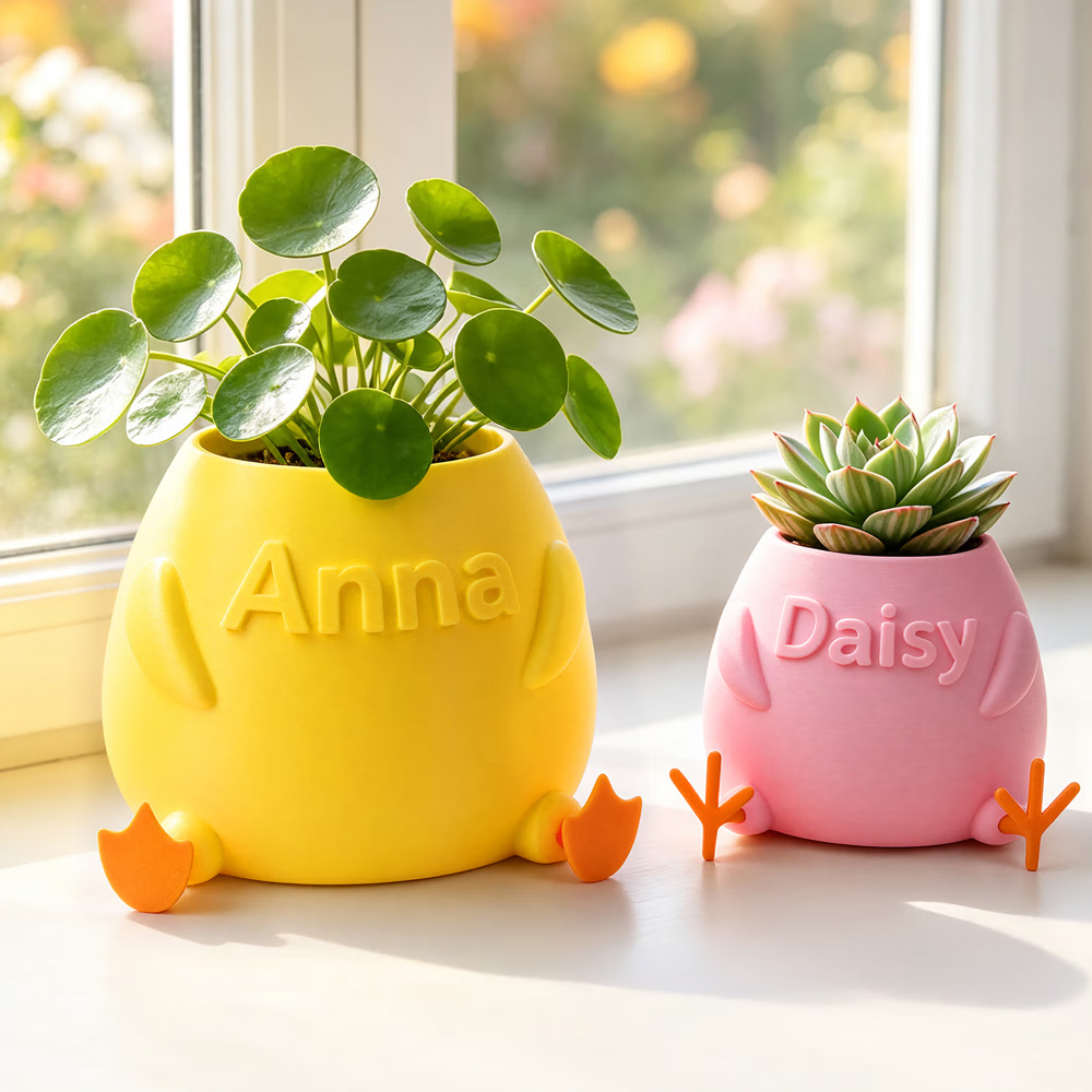 Personalized Name 3D Printed Planter with Duck Feet/Chicken Feet Succulent Flower Plant Pot Farmhouse Decor