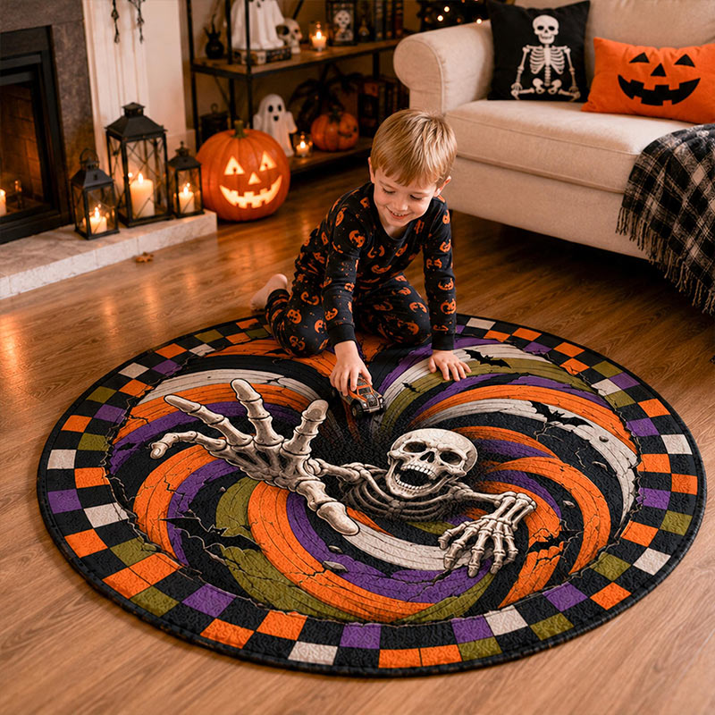 Personalized Family Halloween Pumpkin 3D Illusion Rug 3D Halloween Vortex Rug Spooky Gothic Floor Decor Pumpkin Skeleton Illusion Halloween Gift Home Decor