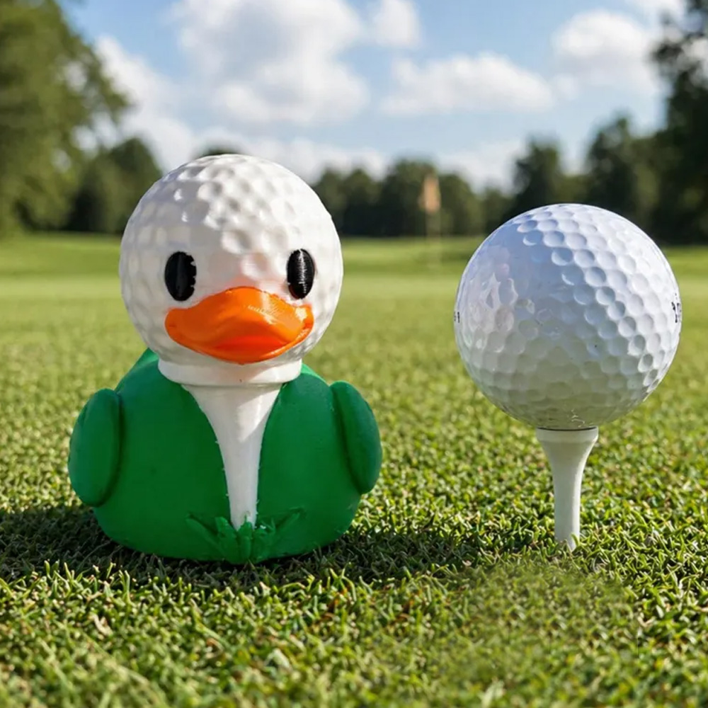 Personalized Golf Ball Duck Figurine Funny Golfer Rubber Duck With Green Jacket Cute Desk Ornament Novelty Bathroom Decor Gift For Golf Lovers