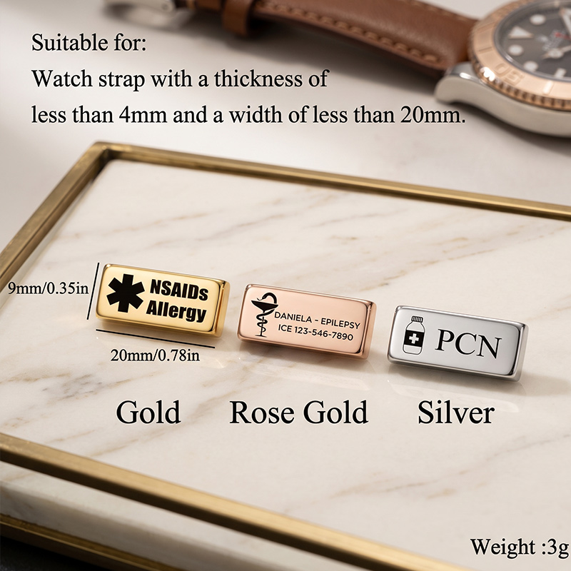 Personalized Medical ID Tag Apple Watch Garmin Fitbit Engraved Allergy Alert
