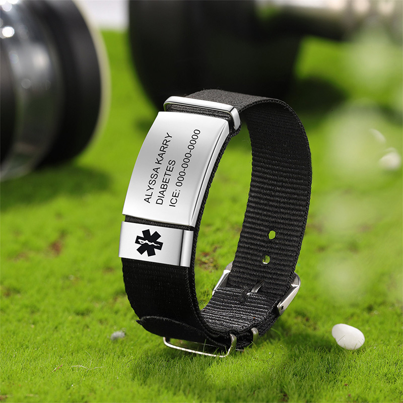 Personalized Waterproof Adjustable Medical Alert Bracelet Custom Medical Rope Bracelet with Engraving ID Medical Bracelets Emergency Jewelry