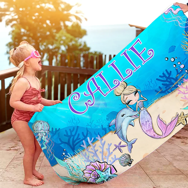 Personalized Fantasy Mermaid Quick Dry Oversized Beach Towel with Name Beach Party Holiday Gift for Girls