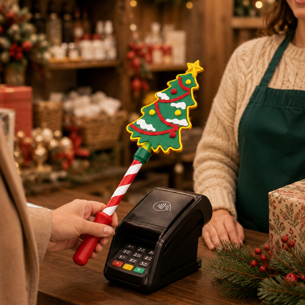 Tap to Pay Magic Wand Christmas Tree NFC Credit Card Holder Viral Contactless Payment Wand for Holiday Parties Raves & Pranks