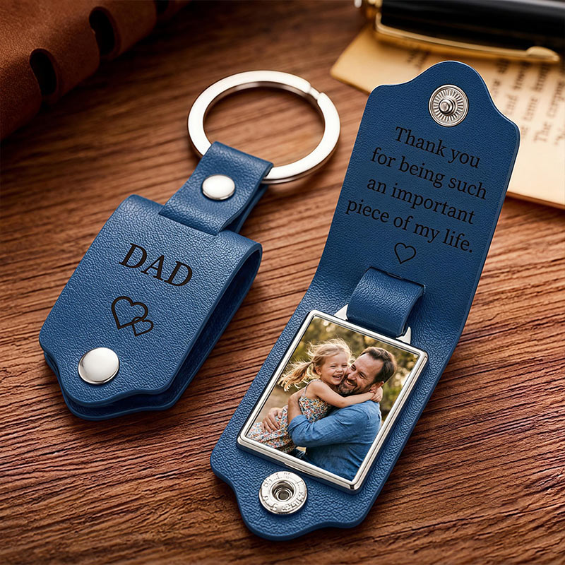 Personalized Engraved Leather Keychain with Photo Custom Daddy Keyring Drive Safe Gift for Dad Fathers Day Gift from Kids Anniversary Gift