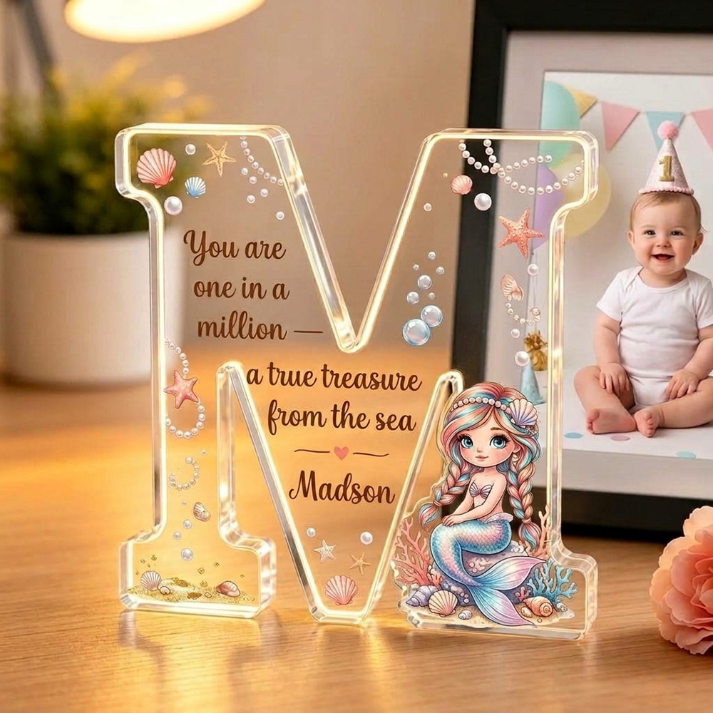 Personalized Mermaid Initial Acrylic Plaque You Are One In A Million True Treasure From The Sea Cute Ocean Baby Girl Gift Nursery Decor