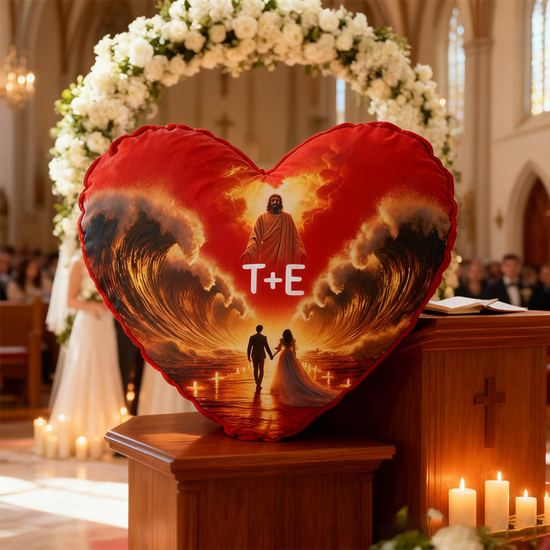 Personalized the Lord will Make a Way even through the Sea Heart Pillow with Custom Name Religious Faith Gift for Couple Valentine's Day Gift
