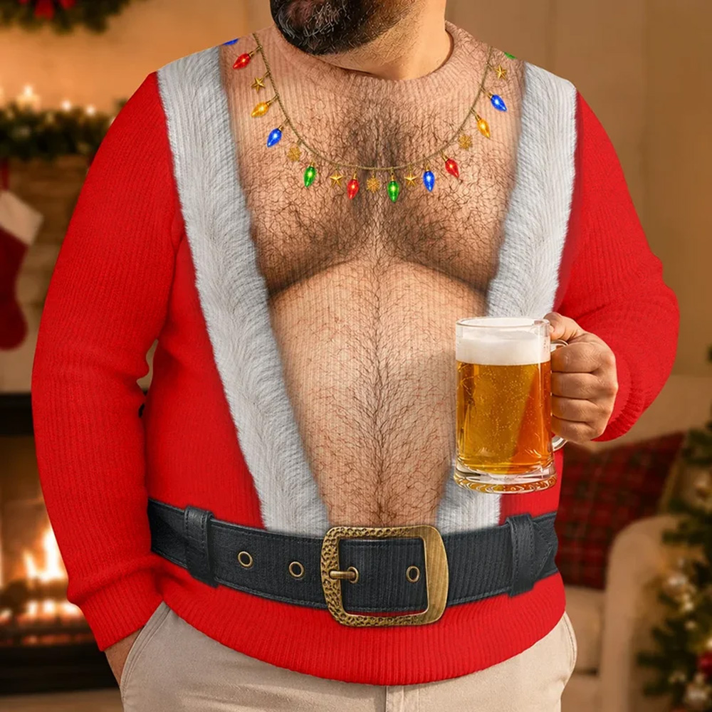 Personalized Unisex Ugly Sweater Funny Santa Abs Belly Body For Husband Dad Grandpa