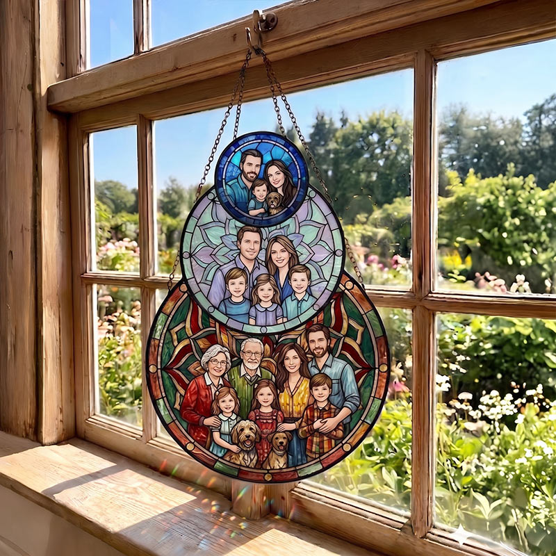 Persnalized Sun Catcher Mom Daughter Gift Custom Floral Stained Glass Portrait Photo Window Art