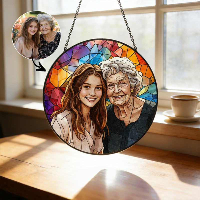 Personalized Family Portrait Stained Glass Suncatcher Custom Memorial Gift from Photo Healing Window Art for Cherished Memories