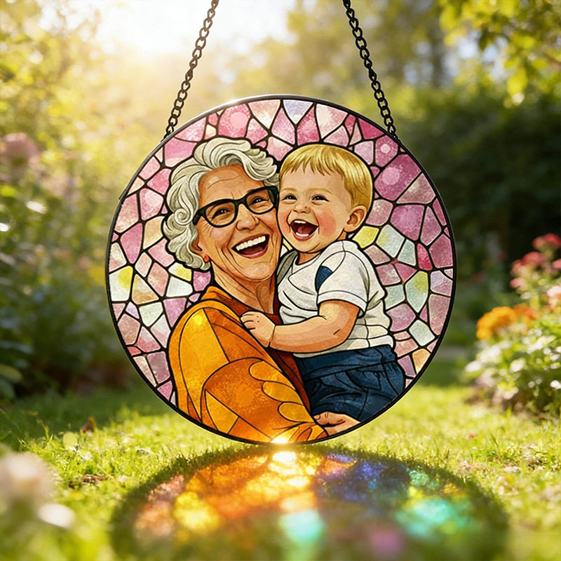 Personalized Family Portrait Stained Glass Suncatcher Custom Memorial Gift from Photo Healing Window Art for Cherished Memories