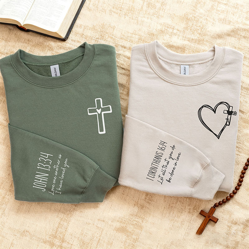 Personalized Bible Verse Sleeve Print Christian Classic Sweatshirts Christian Couple Sweatshirts Faith Based Gift Religious Christian Gift for Her