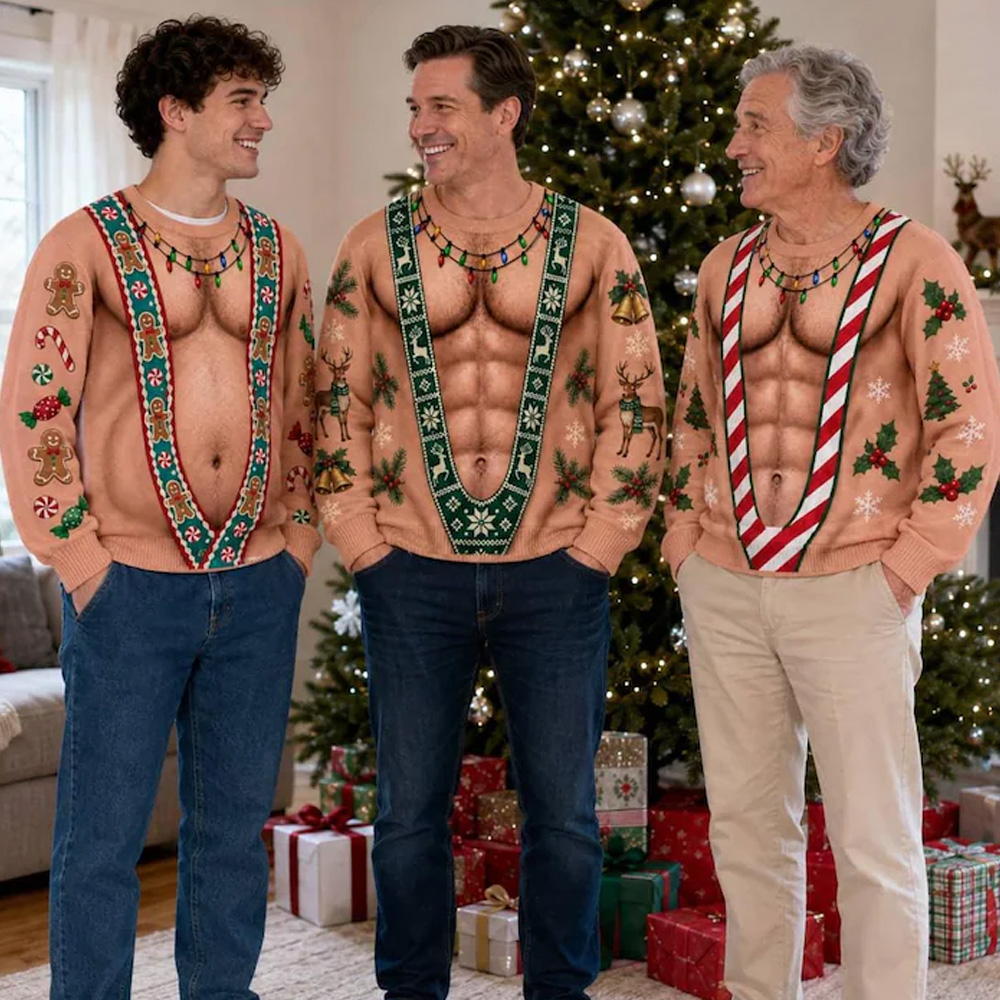 Personalized Christmas Muscular Long Sleeve Shirt Funny Holiday Muscle Print Top Ugly Sweater Style Gift For Men Family Party Ugly Sweater