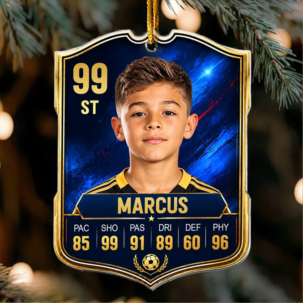 Personalized Soccer Player Christmas Ornament Ultimate FUT Card Style Custom Photo Name Number Gamers Kids Holiday Tree Decoration Gift