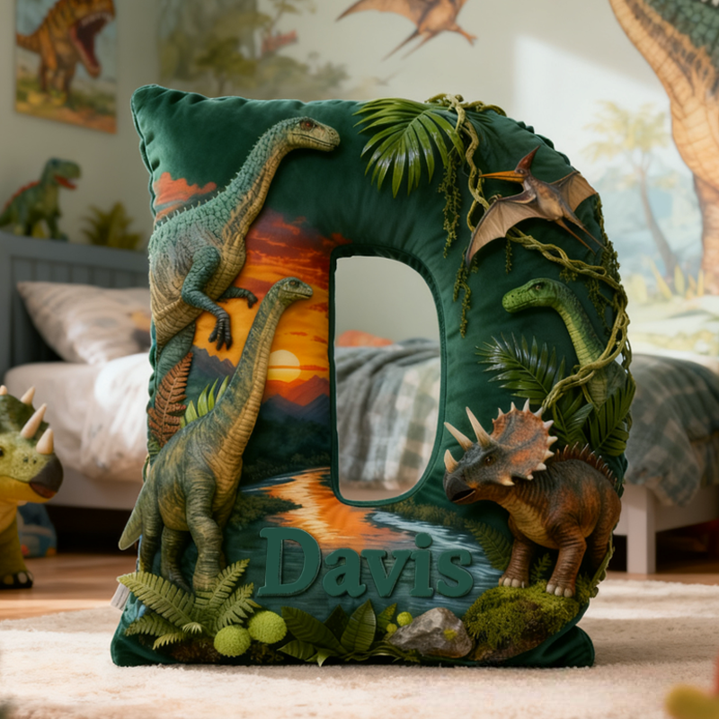 Personalized Dinosaur Forest with Name Graphic 3D Print Pillow Christmas Gift for Kids Birthday Gift