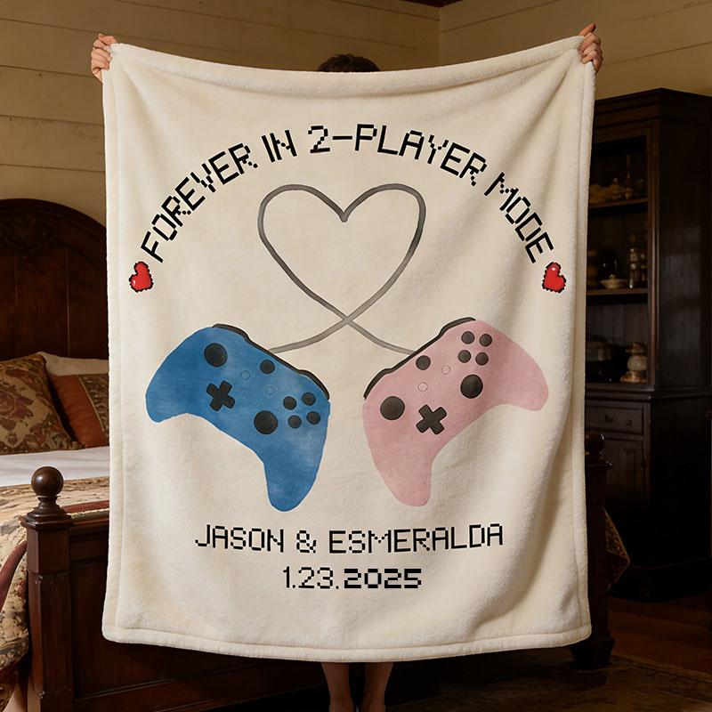 Personalized Forever in 2 Player Mode Blanket Gamer Couple Blanket Couple Gaming Gift Video Game Anniversary Gift for Geek Lover