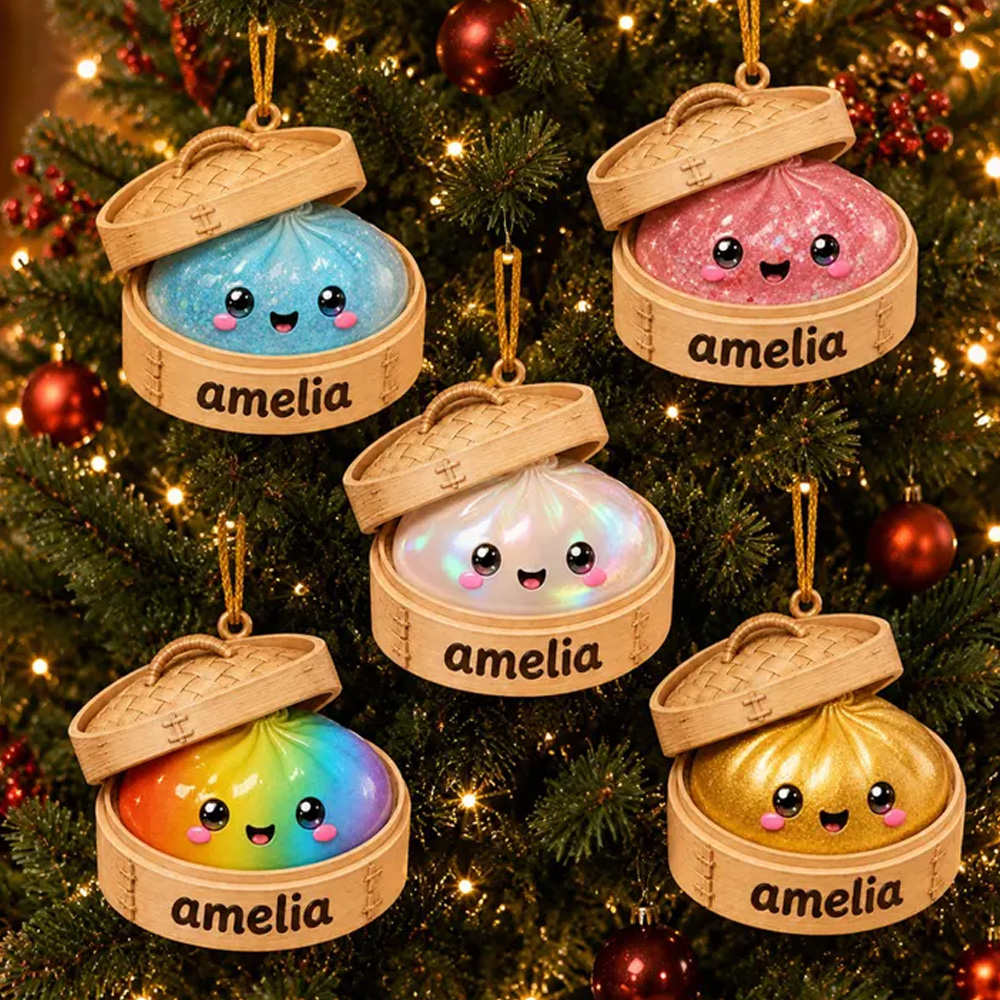 Personalized Kawaii Glitter Dumpling Christmas Ornament Cute Squishy B