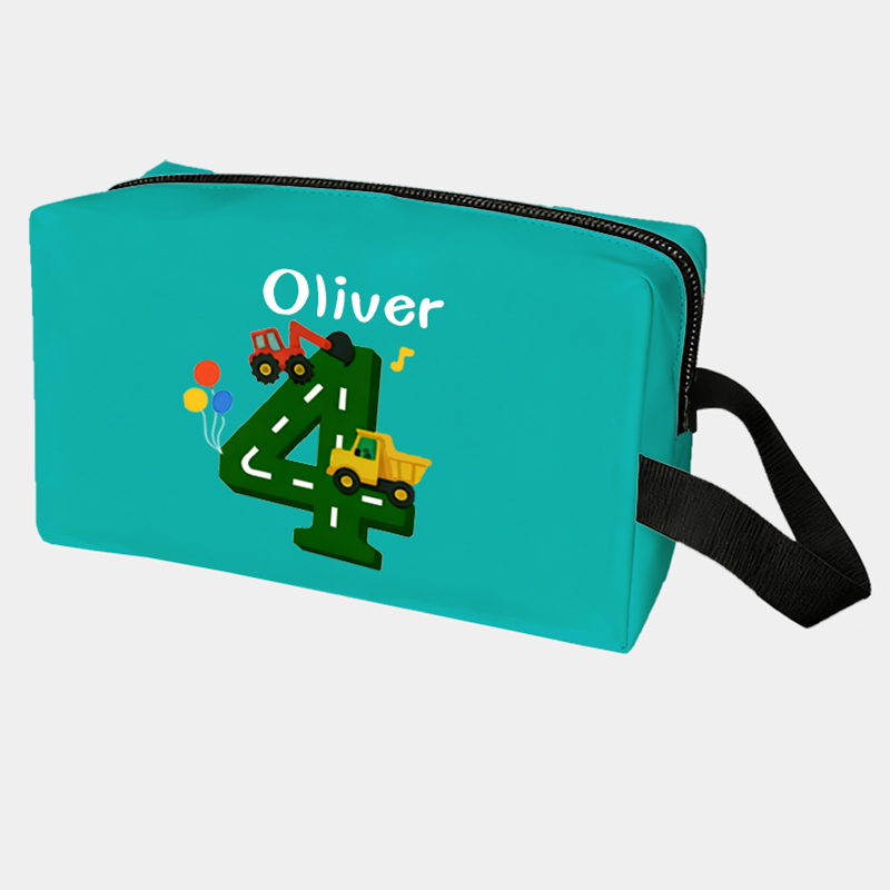 Personalized Number Cars Theme Custom Kids Name Number and Color Toiletry Bag for Kids Travel Gifts and Daily Use