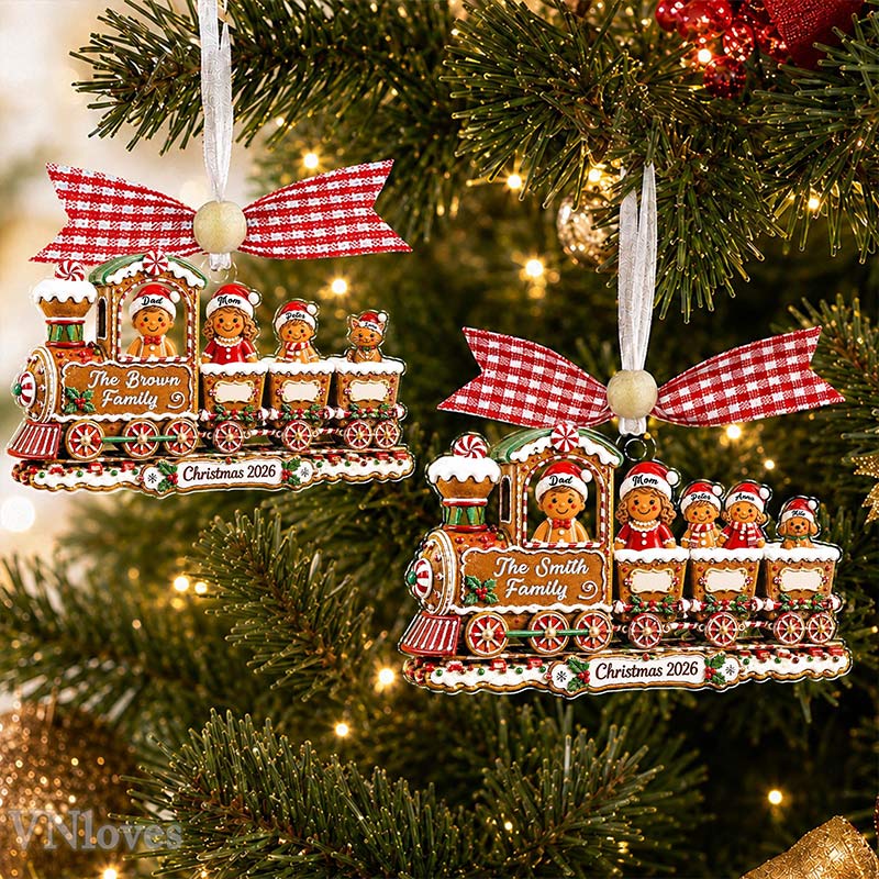 Personalized Gingerbread Family Christmas Ornament Custom Train Cookie Ornament 2026 Family Christmas Gift Holiday Keepsake Christmas Tree Decor