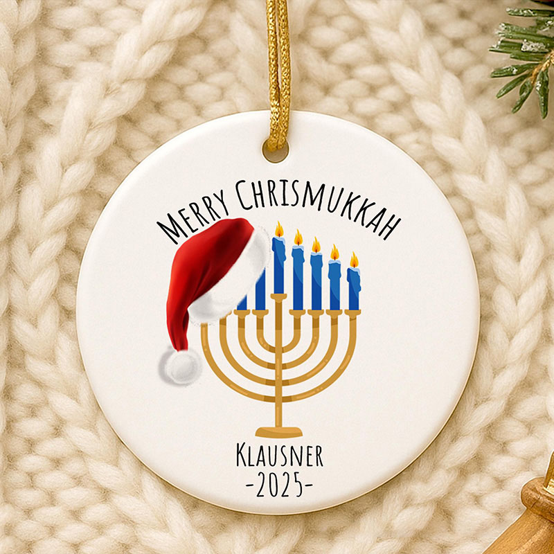 Personalized Chrismukkah Ornament with Custom Name and Year Religious Decor Hanukkah & Christmas Ceramic Keepsake Gift Merry Chrismukkah Gift