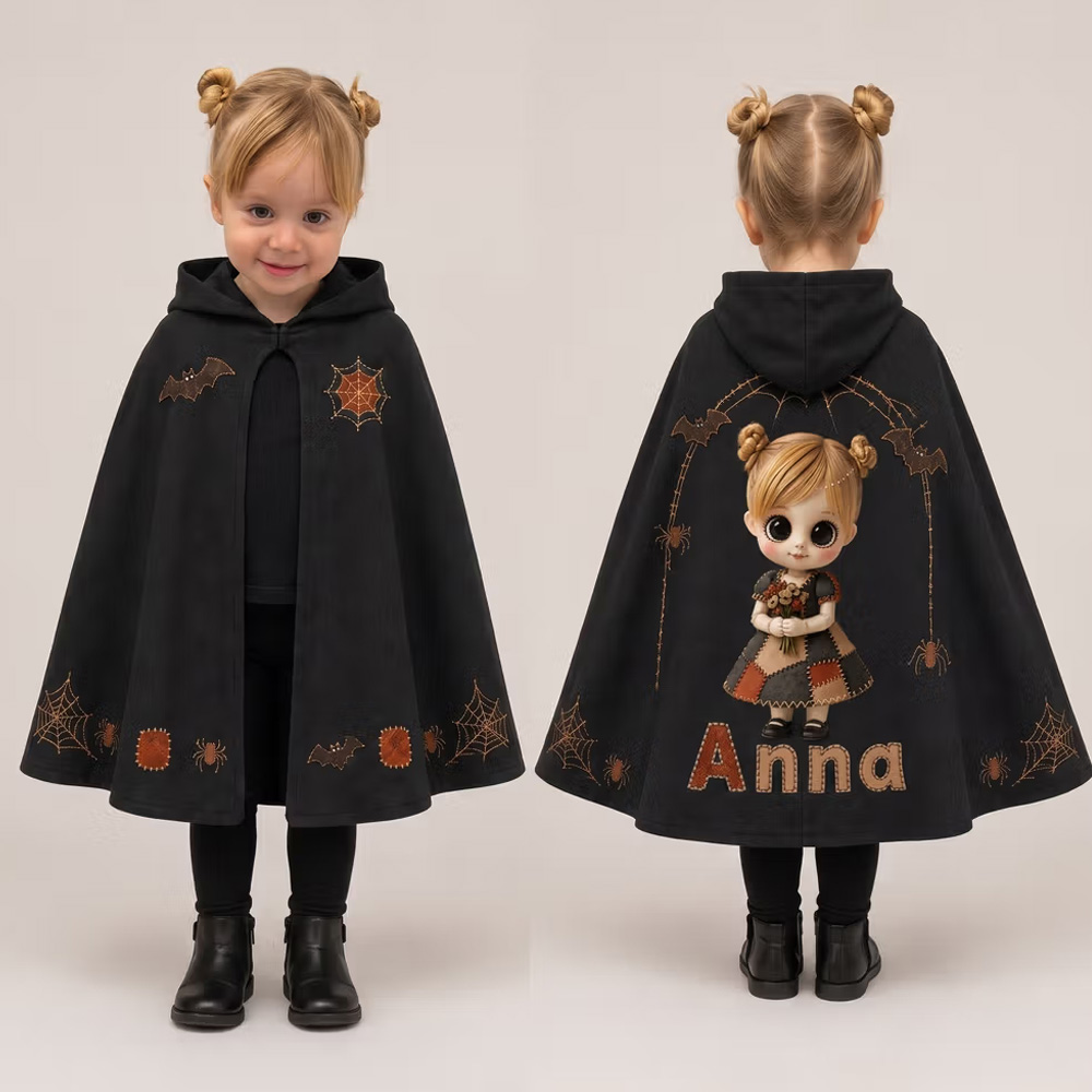 Personalized Kids Halloween Hooded Cloak with Custom Name Photo Patchw