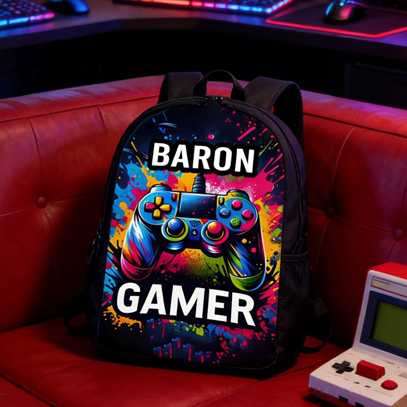 Personalized Gamer Backpack with Controller Art Backpack for Kids Custom Name Gift for Kid