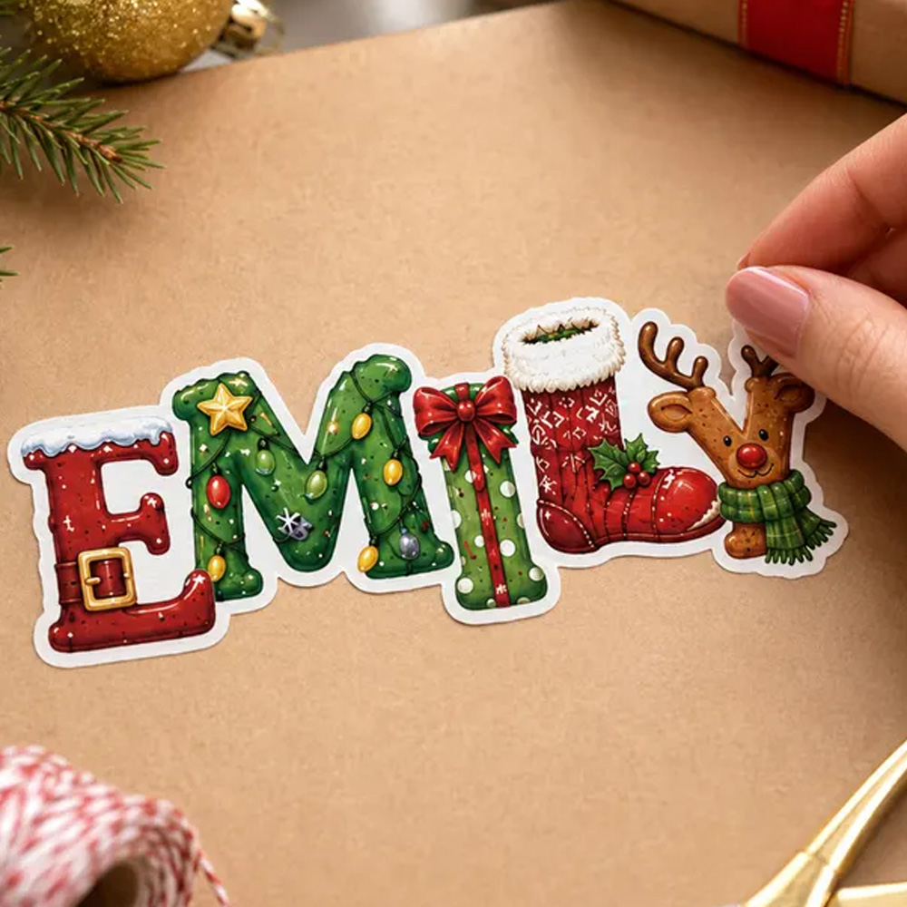 Personalized Christmas Name Sticker Custom Holiday Gift Label Kids Name Tag For Presents Stockings Party Favors Festive Decoration
