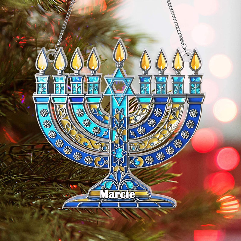 Personalized Hanukkah Menorah Suncatcher with Custom Name Jewish Window Hanging Sign Chanukah Jewish Holiday Star of David Happy Hanukkahs Israel Gift
