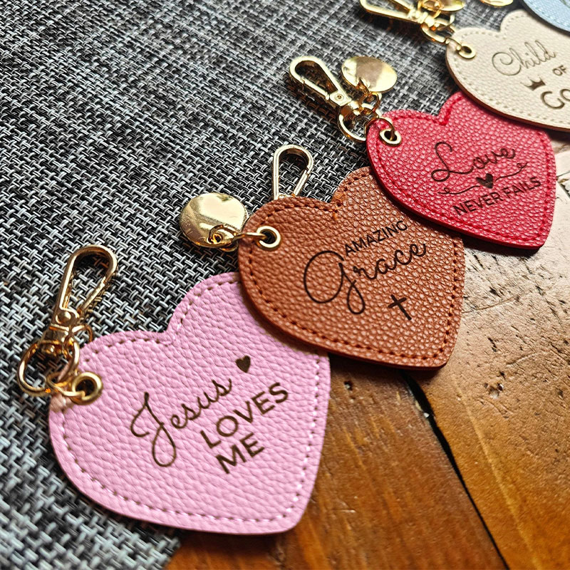 Personalized Bible Quote Heart PU Leather Keychain with Custom Name Religious Gift for Women Christian
