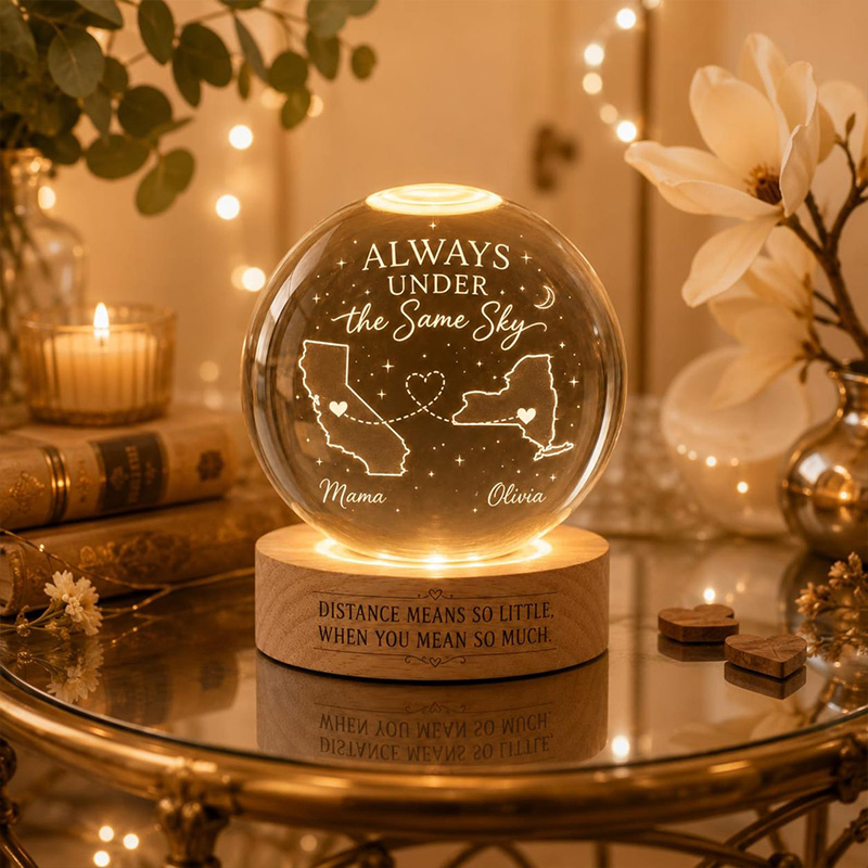Personalized Long Distance Gift Crystal Ball Night Light Custom State to State Keepsake Mother Daughter Gift Family Connection Decor