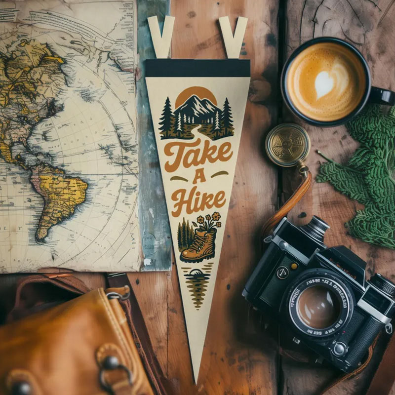 Personalized Felt Pennant Adventure Wall Decor Hiking Camp Banner Handmade Wanderer Sign Outdoor Lover Gift Inspirational Travel Art