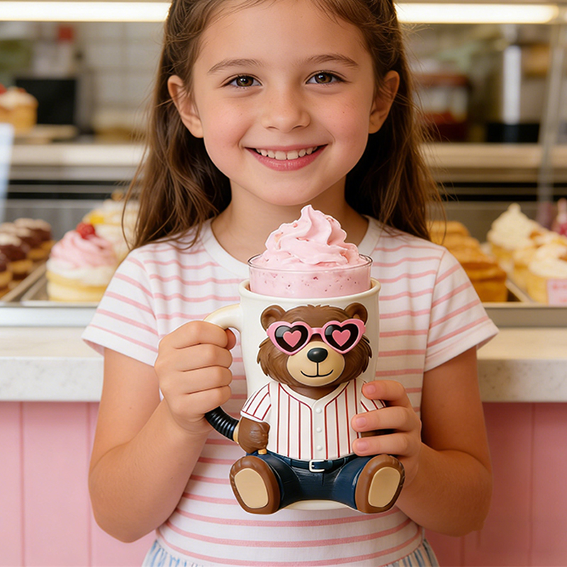 Personalized Baseball Mascot Bear Ice Cream Pint Holder with Adorable Heart Sunglasses 3D Printed with Spoon Slots & Snack Drawer for Baseball and Ice Cream Enthusiasts