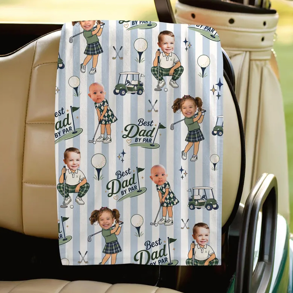 Personalized Golf Towel Custom Photo Dad Gift from Kids Father's Day G