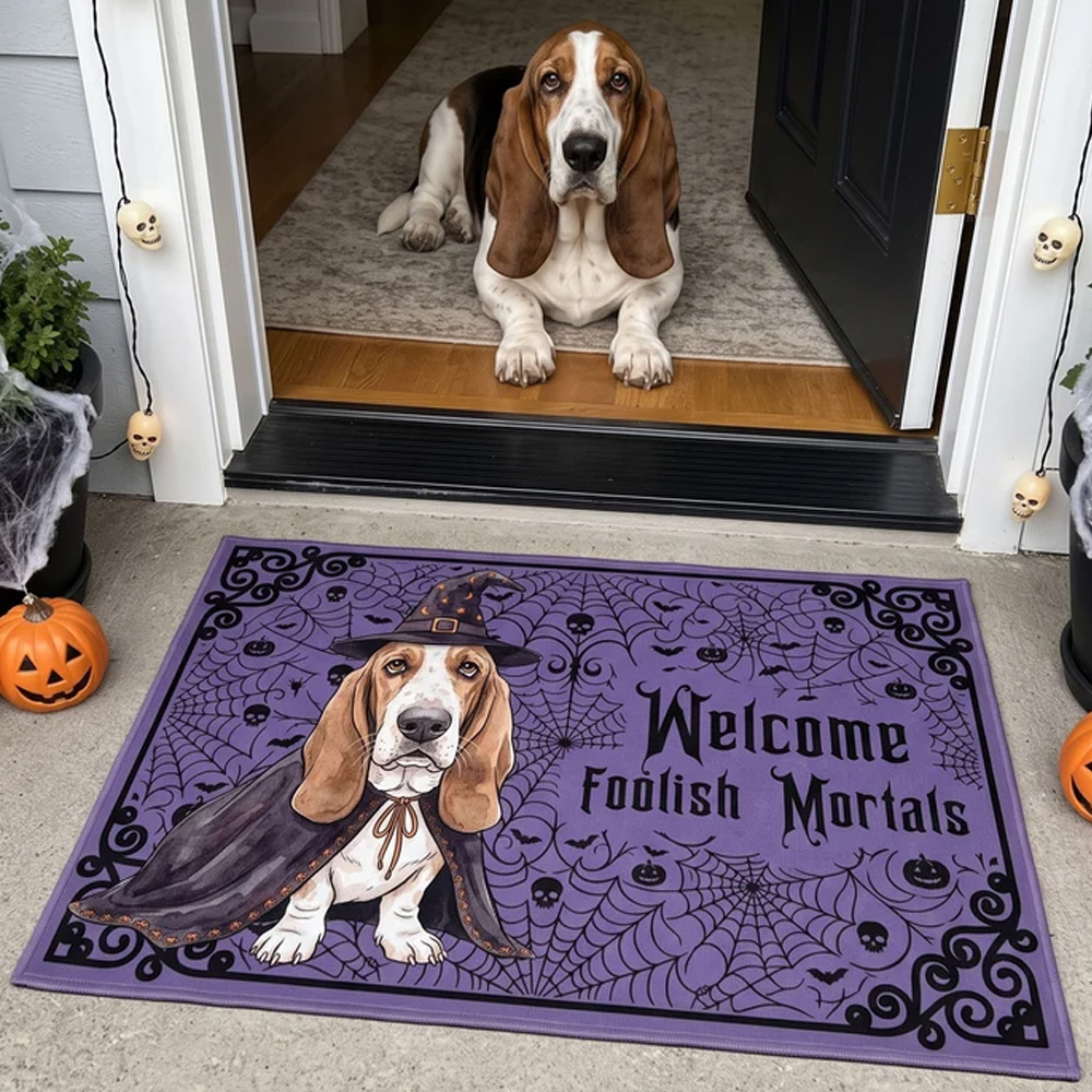 Personalized Doormat Custom Pet Portrait Watercolor Art Spooky Welcome