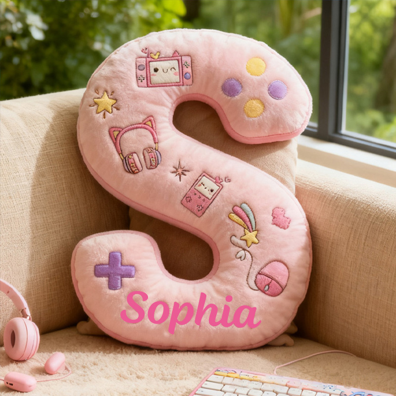 Personalized Gamer Themed Pillow Gamer Girl Pillow Game Controller Letter Pillow Gamer Gifts for Her Geek Lover
