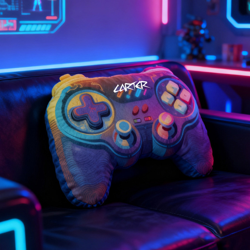 Personalized Neon-Style Game Controller Pillow Custom Gamer Lover Pillow Gift for Game Geek