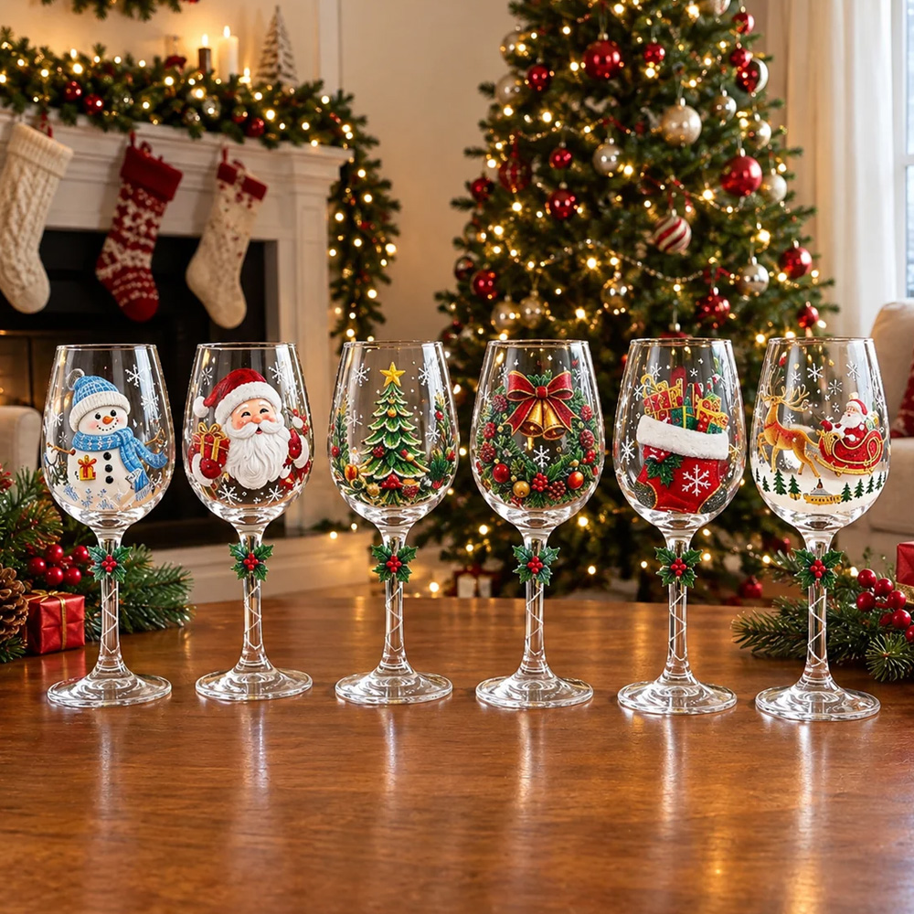 Personalized Christmas Wine Glass Set Hand Painted Holiday Goblet Gift Box For Family Friends Party Dinner Table Decoration