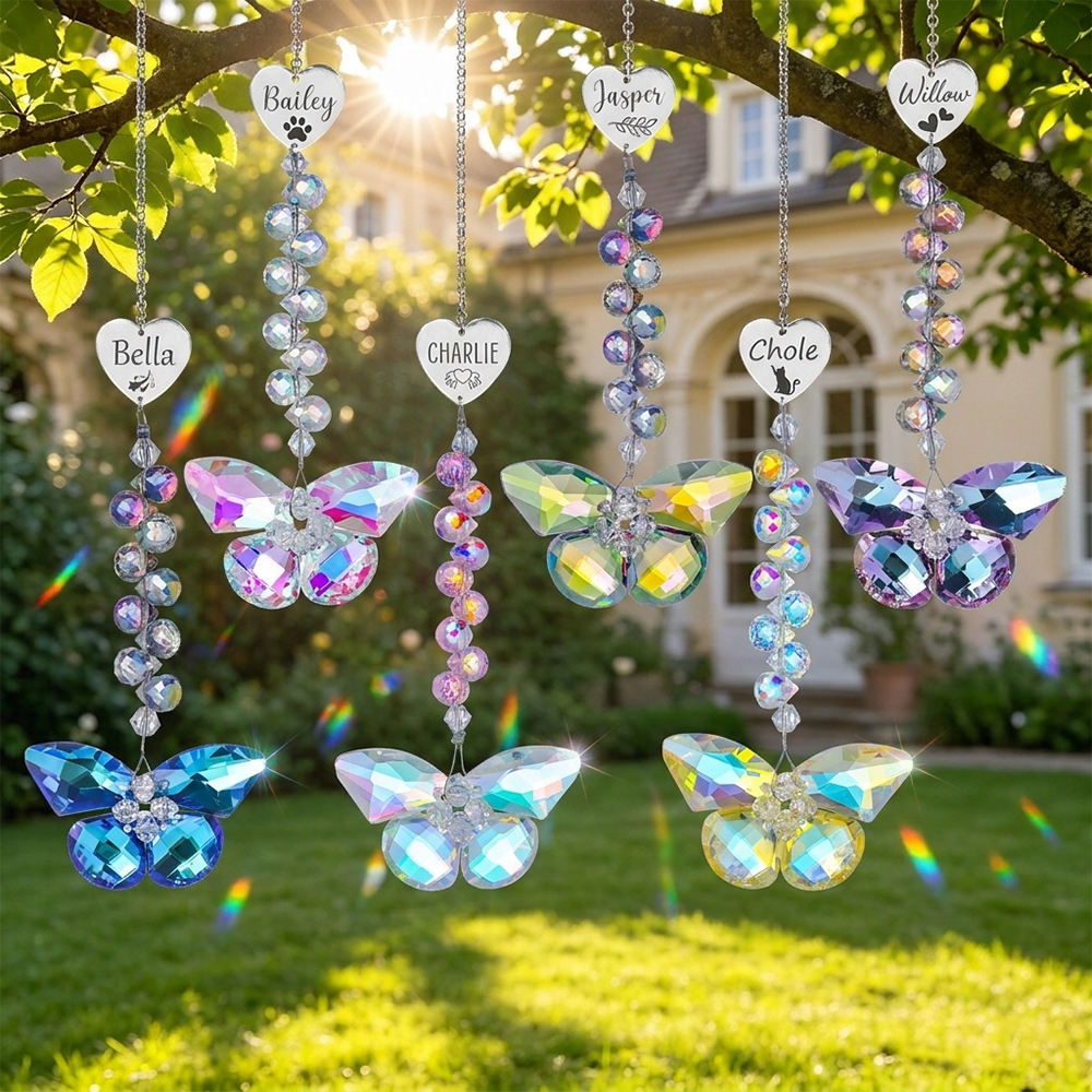 Personalized Crystal Butterfly Sun catcher Pet Sun Catcher Rainbow Bridge Catcher Decor Pet Memorial Gifts