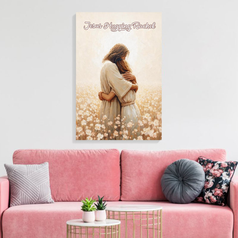 Personalized Love of Christ Jesus Hugging Girl with Name Frameless Poster with Name Wall Decor Home Decor Religious Gift Jesus Lover Gift for Girls