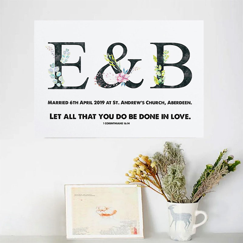 Personalized Let all that you do be Done in Love with Text Frameless Poster with Name Wedding Wall Decor Religious Gift for Couple
