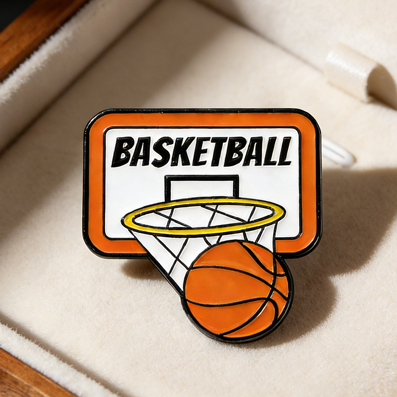 Personalized Basketball Themed Pins Featuring Basketball Hoops and Crowns