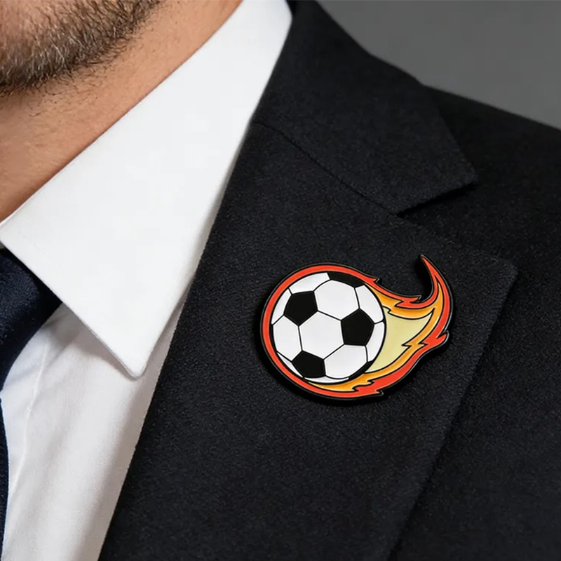 Personalized Sports Ball Pins with Fiery Design for Sports Lovers