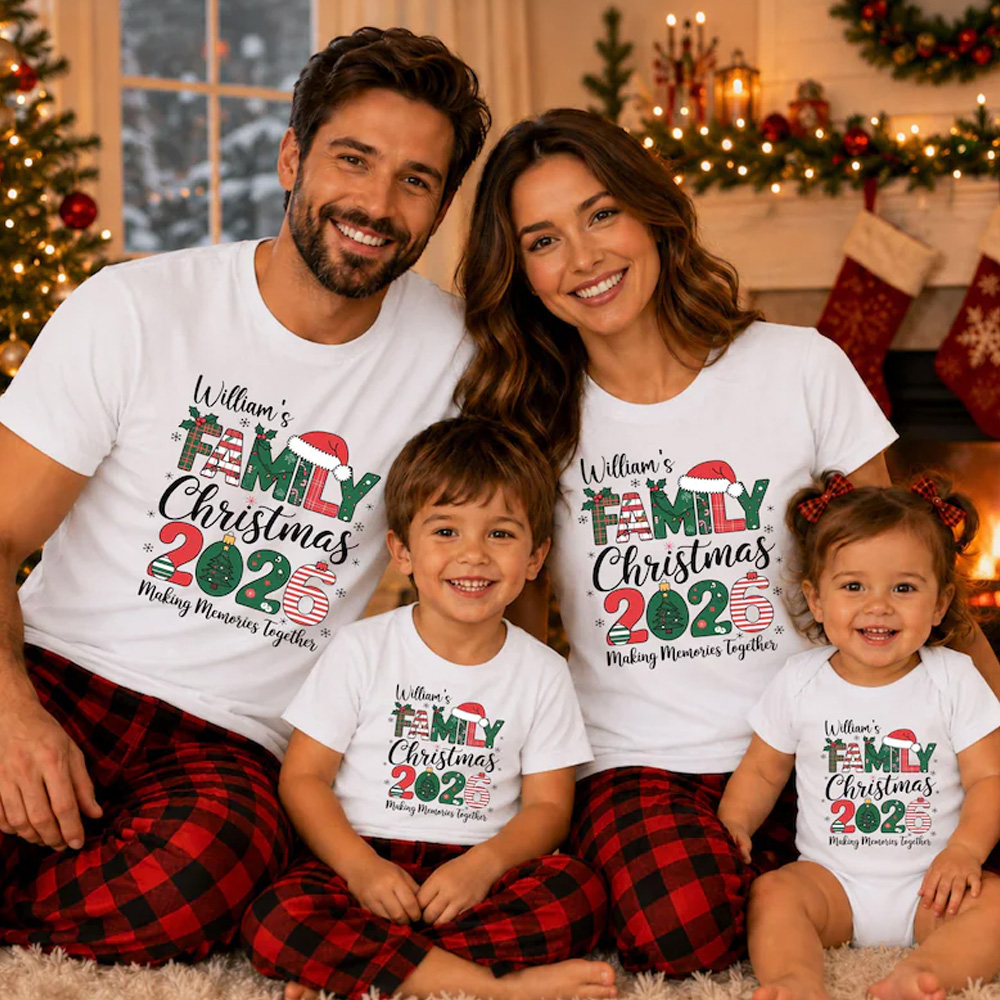 Personalized Family Christmas Matching Shirts Custom Name Holiday T Shirt Set Festive Outfit For Parents Kids Baby Xmas Party Photos