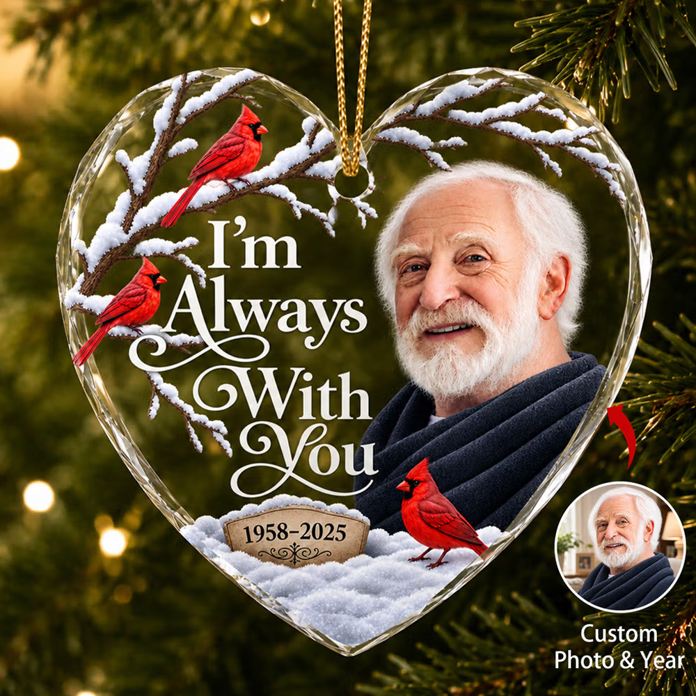Personalized Cardinal Bird Winter Christmas Glass Ornament with Photo