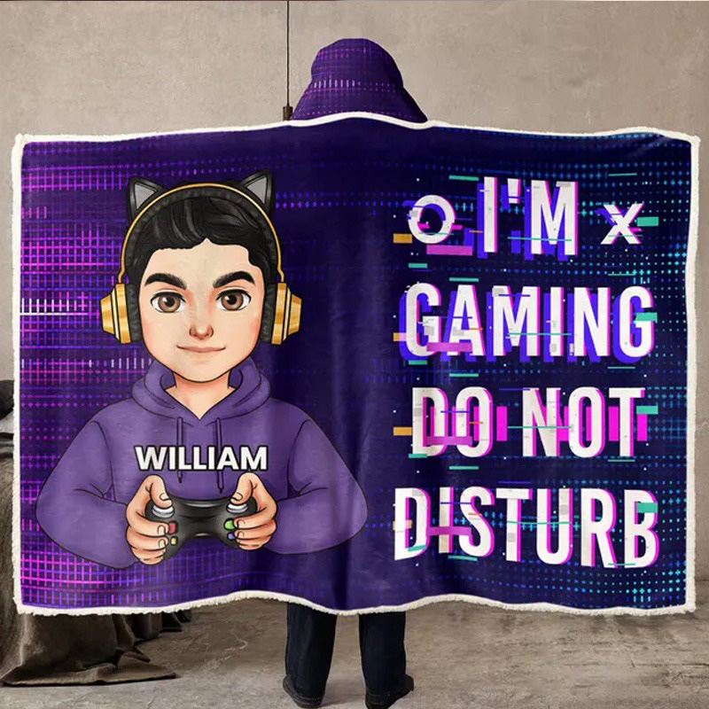 Personalized I'm Gaming Do Not Disturb Wearable Blanket Hoodie Gift for Gamer Geek Lover