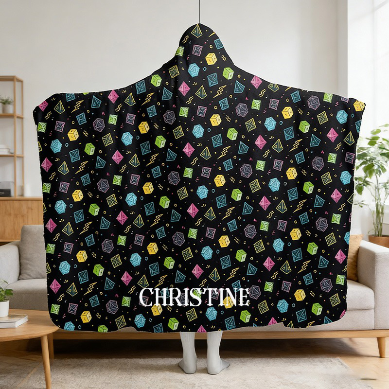Personalized Gamer Hooded Blanket Tabletop Game Enthusiasts Hoodie Blanket Gift for Gamer Geek Lover