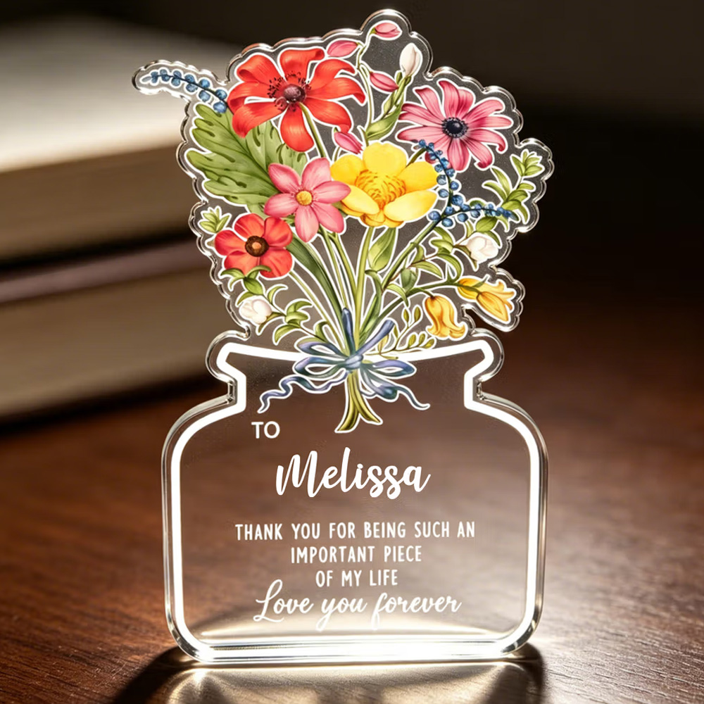 Personalized Love You Forever Flower Acrylic Plaque with Name Home Decor Anniversary Thanksgiving Day Gift for Mom Woman Wife