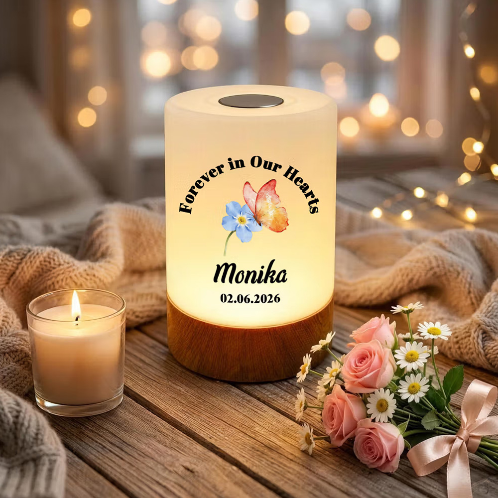Personalized Watercolor Pigeon Butterfly Floral Dimmable Touch Control Night Light with Name and Title Memorial Sympathy Gift for Family Friends